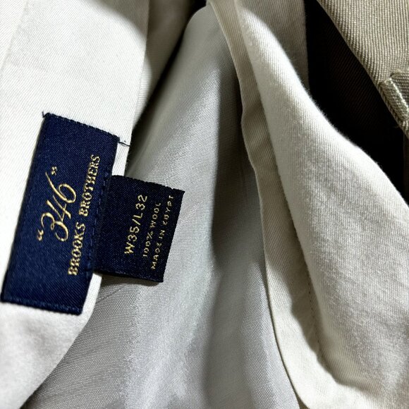 Brooks Brothers 346 Men's Dress Pants W34-35x32 Tan Wool Pleated Trousers MINT - Picture 5 of 8